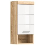 Demi - colonne de salle de bain lewoto ? 1 porte et 1 niche ? blanc et ch�ne clair