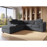 Deco in paris - canap d'angle convertible en tissu gris fonc derek xl - angle