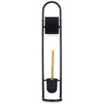 D�rouleur papier wc et brosse en m�tal noir et bambou 30x16x78. 5cm