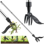 D�sherbeur manuel, arrache - mauvaises herbes 100cm avec 3 griffes en inox et p�dale d'enl�vement des ...