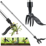 D�sherbeur manuel, arrache - mauvaises herbes 100cm avec 3 griffes en inox et p�dale d'enl�vement des ...