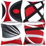 Design g�om�trique moderne housse coussin 45x45 cm lot de 4 rayures velours double face rouge noir gris, ...