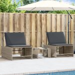 Design in - lot de 2 chaises longue bain de soleil transat de relaxations avec table gris clair r�sine ...