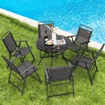 Design in - lot de 4 chaises jardin pliantes textil�ne accoudoirs m�tal pieds antid�rapants noir cw63642 ...
