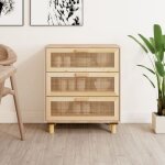 Design in - buffet, bahut, meuble de rangement marron 60x30x70 cm bois de pin massif et rotin naturel ...