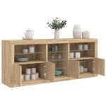 Buffet, meuble de rangement, bahut pour salon, salle  manger, cuisine avec lumires led chne sonoma ...