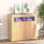 Buffet, meuble de rangement, bahut pour salon, salle � manger, cuisine avec lumi�res led ch�ne sonoma ...