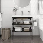 Cadre de lavabo de salle de bain?meuble de rangement vasque � encastrer noir fer cfw740018