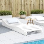 Design in - chaise longue, bain de soleil, transat de relaxation blanc 205x70x31, 5 cm bois massif de ...