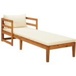 Design in - chaise longue bain de soleil transat de relaxation avec coussins blanc cr�me bois d'acacia ...