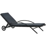 Design in - chaise longue bain de soleil transat de relaxation avec coussin et roues rsine tresse anthracite ...