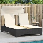 Design in - chaise longue bain de soleil transat de relaxation double et auvent et coussins noir rsine ...