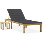 Design in - chaise longue bain de soleil transat de relaxation de jardin avec table et coussin pin impr�gn� ...