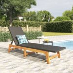 Chaise longue bain de soleil transat de relaxation noir / marron r�sine tress�e / bois massif d'acacia ...