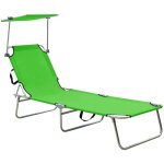 Design in - chaise longue bain de soleil transat de relaxation pliable avec auvent acier vert pomme cfw401483 ...