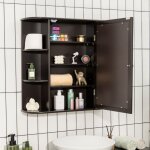 Design in - meuble mural salle de bain armoire miroir rangement toilettes 65x17x64cm marron cw45377