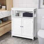 Design in - meuble rangement salle de bain pieds bois 2 portes blanc cw12774