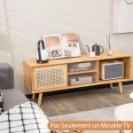 Design in - meuble tv en bambou avec 4 compartiments pour tv 55' au max banc tv  4 pieds en bois massif ...