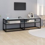 Design in - meuble tv, banc tv moderne, meuble de rangement marbre blanc 140x40x40, 5 cm verre tremp ...