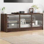 Design in - meuble tv, banc tv moderne, meuble de rangement avec portes en verre ch�ne marron 102x37x42 ...