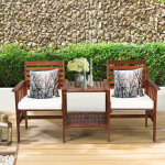 Design in - salon de jardin bois acacia 2 personnes charge 160kg table basse 2 chaises coussin trou parasol ...