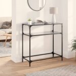 Design in - table console, table d'appoint, bout de canap avec dessus en verre noir 80x35x81 cm acier ...