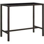 Table d'extrieur, table de bar de jardin marron 130x60x110cm rsine tresse verre cfw37570