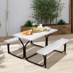 Table jardin avec 2 bancs pique - nique camping pour 4 � 6 personnes 137 x 150 x 71 cm blanc cw75719