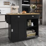 Desserte de cuisine 112x40x94cm - plan de travail rabattable, aspect bois massif avec portes, 4 roulettes ...