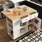 Dessertes de cuisine 120x42x91, 5cm avec tables pliantes, 2 tiroirs 1 porte, buffet, meuble de cuisine, ...
