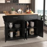 Modfu - desserte de cuisine 120x46(70)x91cm, buffet avec plateau rabattable et 2 tiroirs, meuble de rangement ...