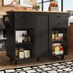 Dessertes de cuisine 127x46x91, 5cm avec tables pliantes, 4 tiroirs 1 porte, buffet, meuble de cuisine, ...