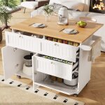Desserte de cuisine 2 portes 3 tiroirs, desserte roulettes, table pliante, buffet, mdf, 133x37 / 70x88cm, ...