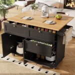Desserte de cuisine 2 portes 3 tiroirs, desserte roulettes, table pliante, buffet, mdf, 133x37 / 70x88cm, ...