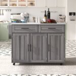 Desserte de cuisine, avec 2 tiroirs, plateau de travail extensible, 5 roulettes avec freins, porte - ...