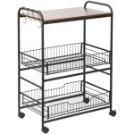 Desserte cuisine 3 niveaux, chariot de service, chariot de rangement � roulettes avec 2 paniers extractibles, ...