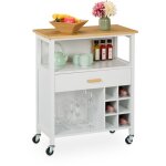 Desserte de cuisine, pour 6 bouteilles, tiroir spacieux, plan de travail, 80 x 65 x 35 cm, blanc et nature ...