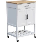 Desserte de cuisine blanche bendor plateau en bois d'hva, 56 x 46 x 90 cm, 4 roues, 1 tiroir, 2 tagre, ...