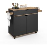 Desserte de cuisine cosy xxl placard avec tiroir noir et plateaux fa�on h�tre l. 90 cm