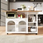 Desserte cuisine �lot central mobile contemporain - desserte blanche - plateau bois & rangement int�gr� ...
