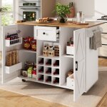 Desserte de cuisine, �lot de cuisine, meuble de salle � manger avec plateau rabattable, mdf, blanc + ...