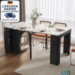 Desserte de cuisine - �lot de cuisine mobile blanc / noir, table extensible 3 plateaux 83?149, 6�77 cm, ...