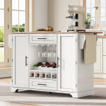 Desserte de cuisine, �lot de cuisine mobile avec plan rabattable, chariot multifonction inclut casier ...
