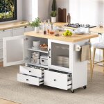 Desserte de cuisine �lot mobile, plateau extensible, rangement avec porte verre d�poli et porte - verres, ...