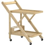 Desserte de cuisine / jardin double couche en bois, pliable, 2 roues avec freins, 66x40x70cm, naturelle ...