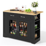 Desserte de cuisine mobile 120 cm avec table pliante, �lot de cuisine avec prises ac et usb, �tag�res ...