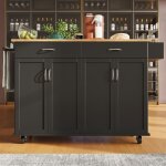 Desserte de cuisine multifonction noire avec lot 106x50cm, rangement intgr, chariot mobile en bois, ...