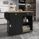 Desserte de cuisine noir, buffet de salle  manger, plan de travail pliable aspect bois massif avec roulettes ...