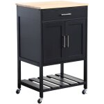 Sweeek - desserte de cuisine noire bendor plateau en bois d'hva, 56 x 46 x 90 cm, 4 roues, 1 tiroir, ...