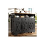 Desserte de cuisine noire, chariot �lot de cusine sur roulettes avec plateau en grain de bois, s�parateurs ...